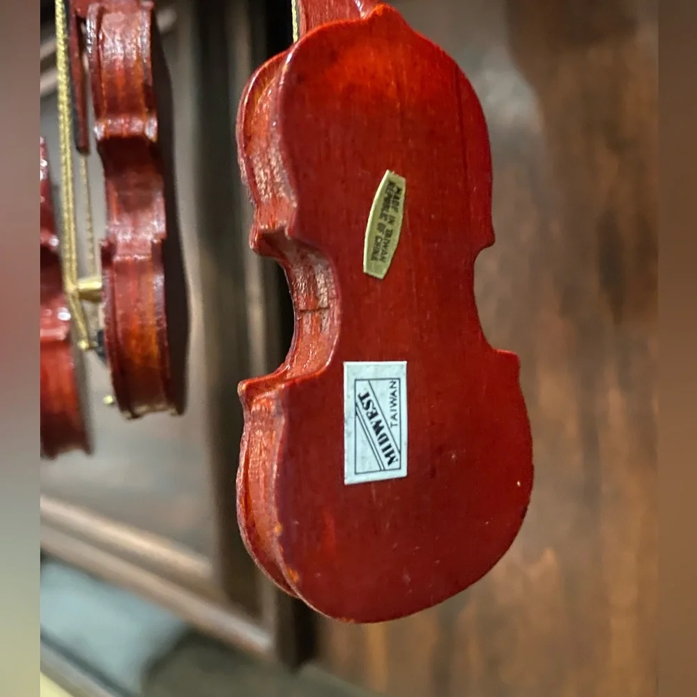 Midwest Vintage Wood Violin Set of 3 Holiday Christmas Ornaments